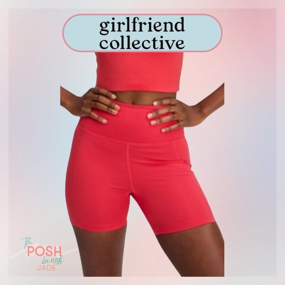 girlfriend collective Pants - 92. GIRLFRIEND COLLECTIVE Pink Geranium High Waist Run Shorts XXL *Needs Wash*